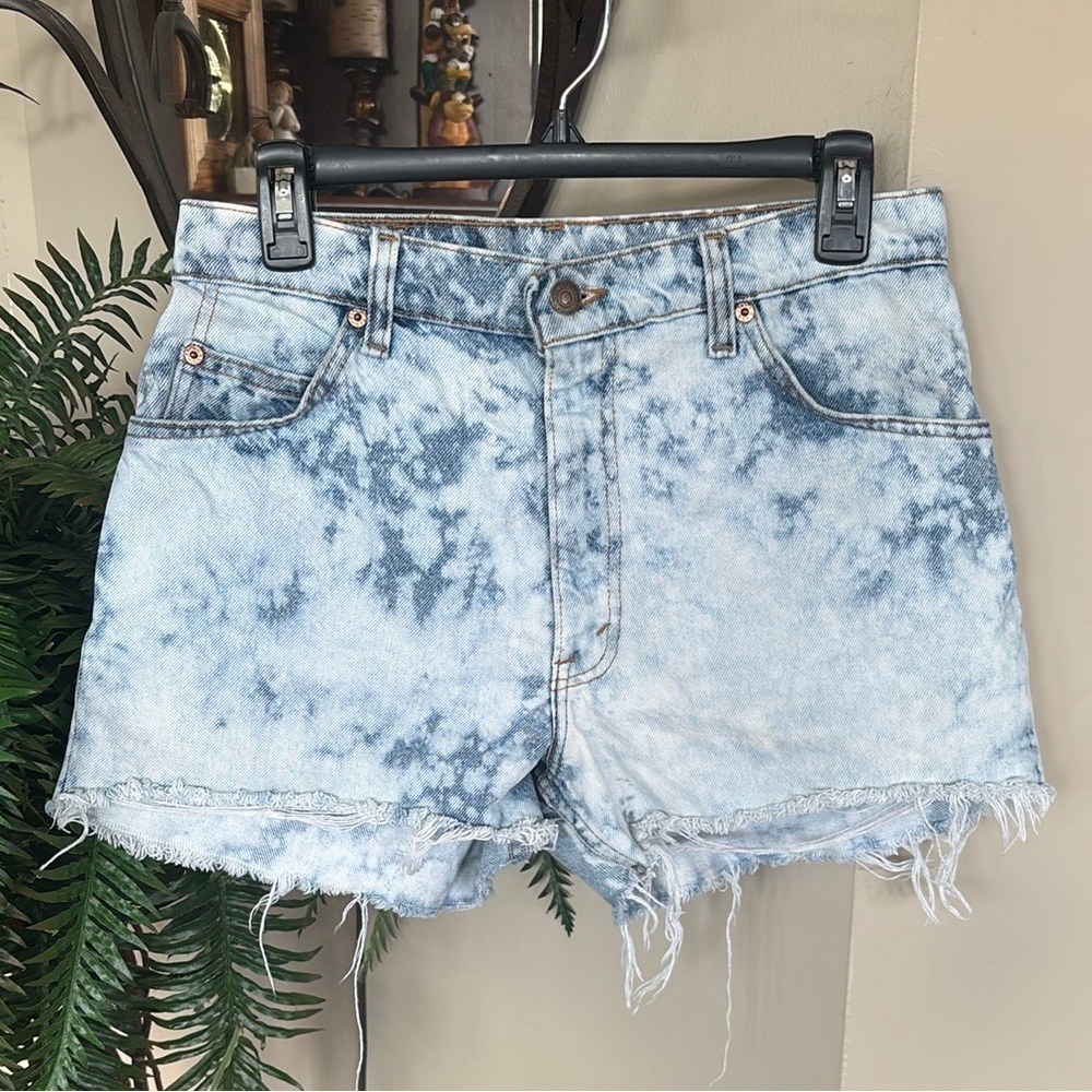 Levi’s Acid Wash Cutoff Jean Shorts Frayed Hem High Rise Custom Distressed 90s